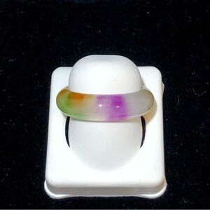 🌹🍃New Natural Genuine Icy Purple,Green & Orange Chinese Jade Band Ring(Size:8)🍃🌹